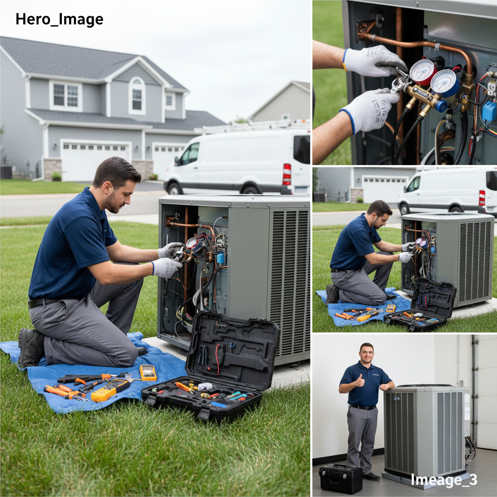 Close-up of an HVAC technician performing air conditioner repair, checking refrigerant levels.