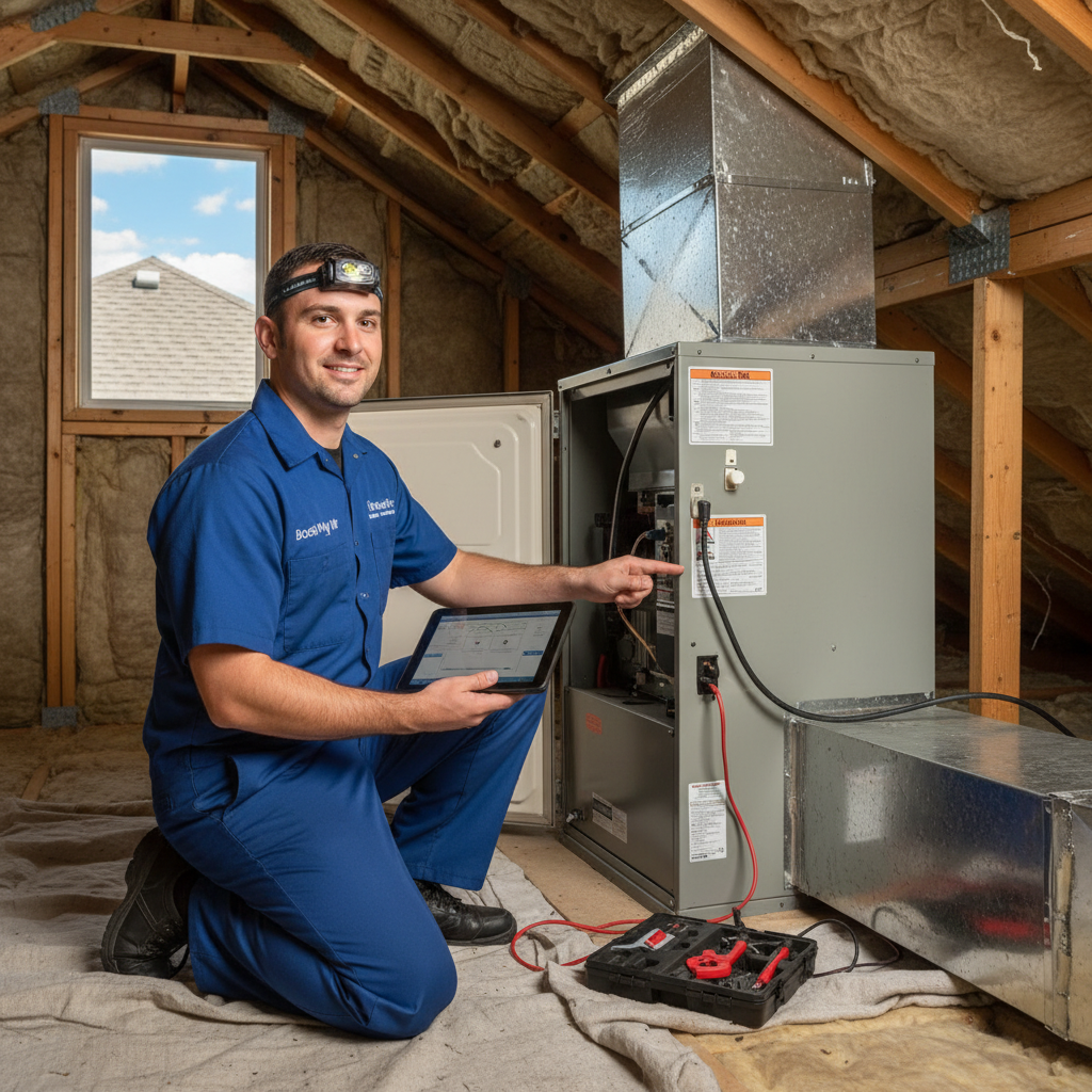 Boost My Air professional checking an air conditioning system in a DFW metroplex home.