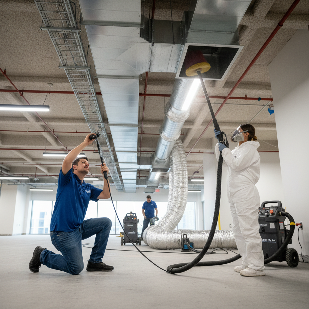 Boost My Air professional cleaning air ducts in a commercial building in DFW metroplex, TX.