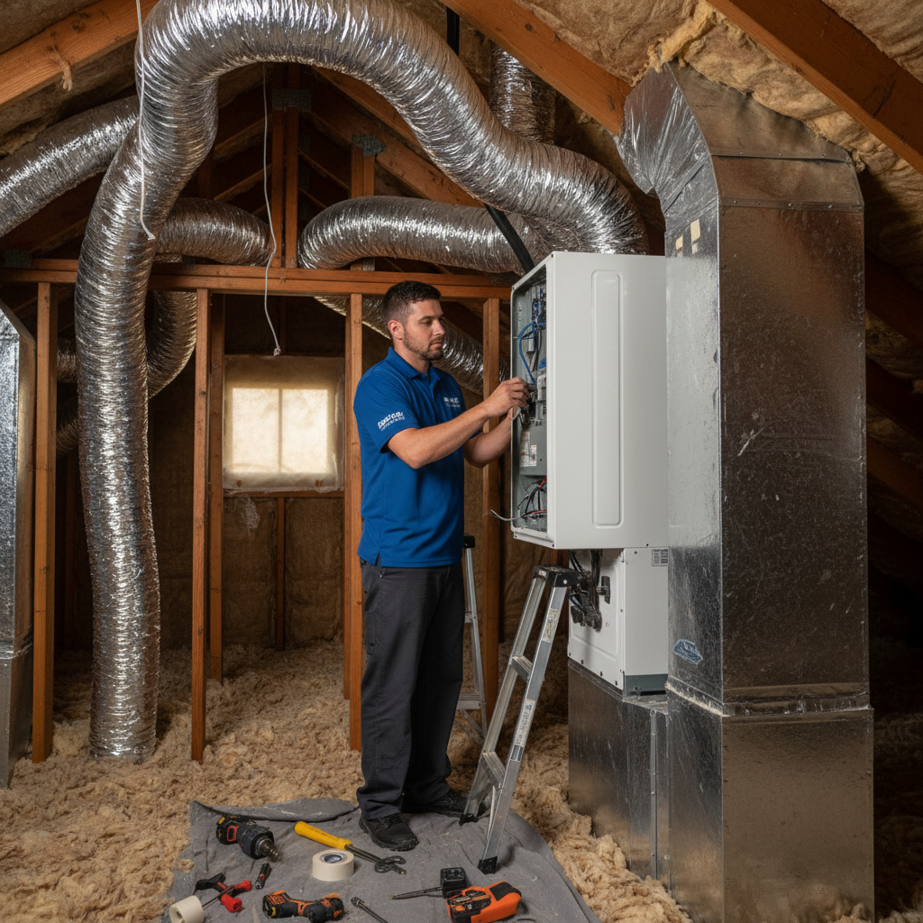 Boost My Air professional installing a new air conditioning unit in the DFW metroplex, TX.