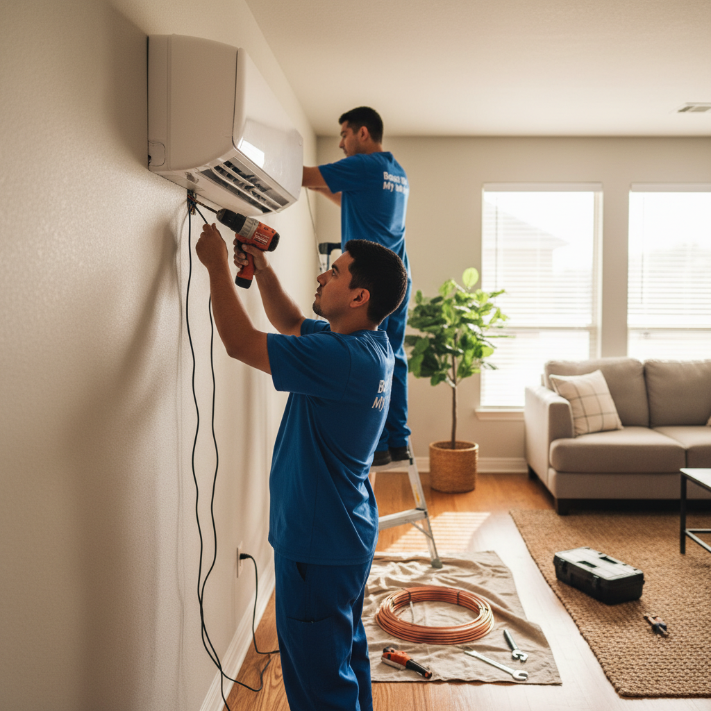 Boost My Air professional installing a new air conditioning unit in a Grand Prairie, TX home.