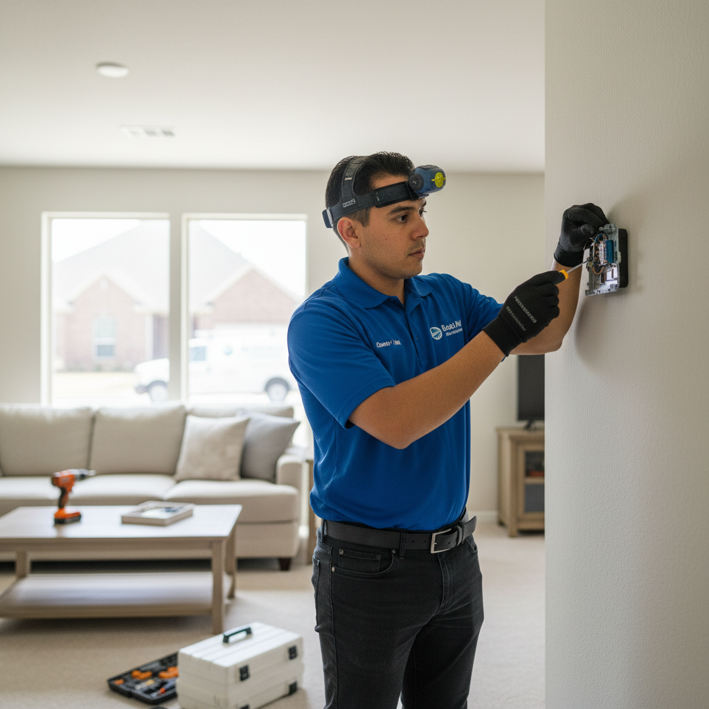 Boost My Air professional installing a new thermostat, ensuring optimal climate control for a Grand Prairie, TX home.