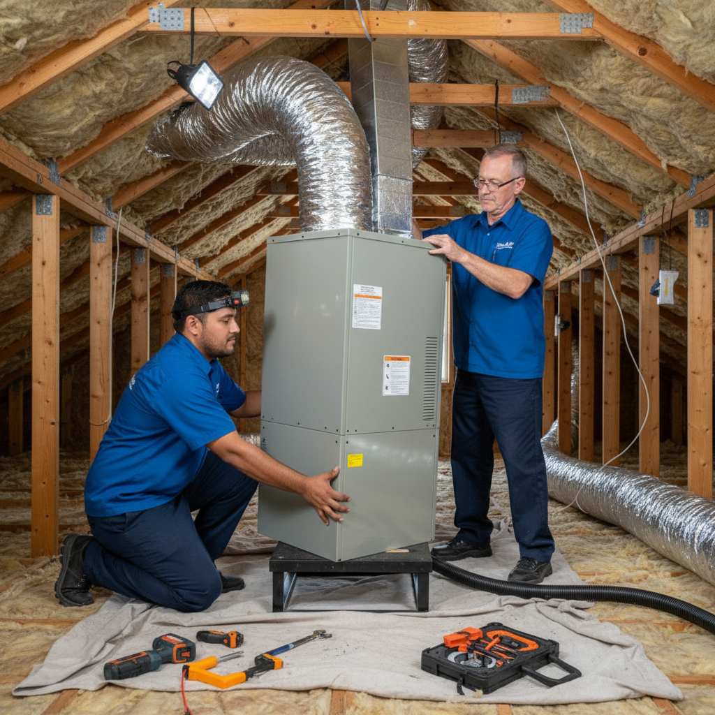 Boost My Air professionals installing a new HVAC system in a residential property in DFW metroplex, TX.