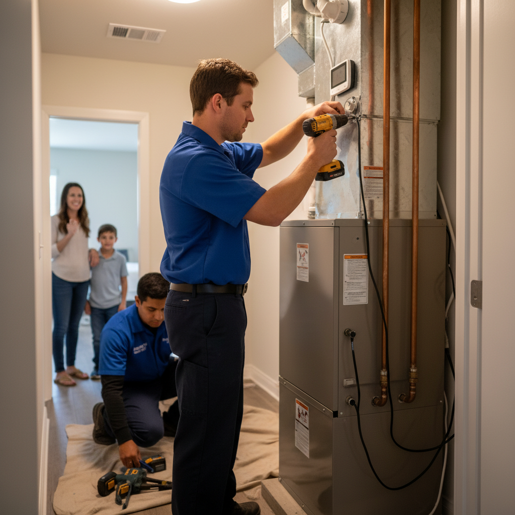 Boost My Air technician installing a new furnace in a DFW metroplex home, ensuring comfort.