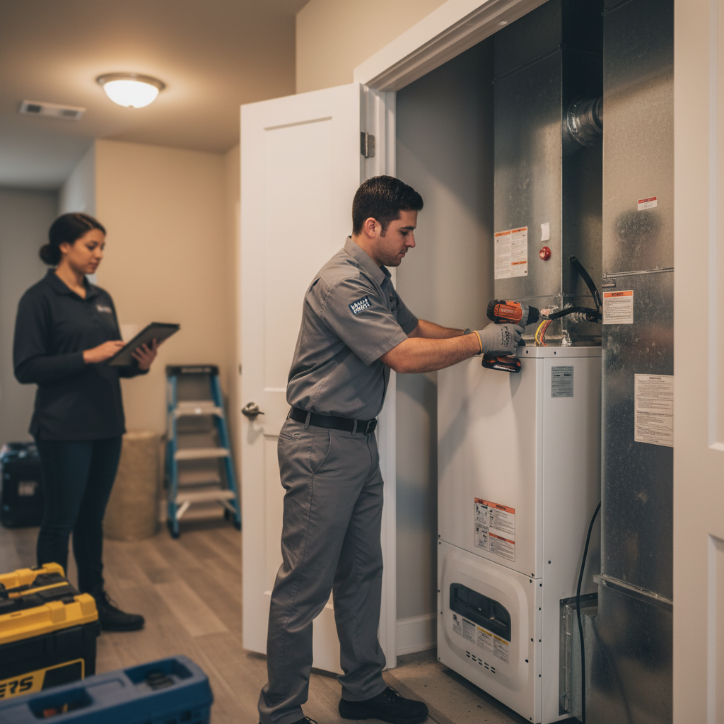 Boost My Air technician installing a new furnace in a DFW metroplex home, ensuring comfort.