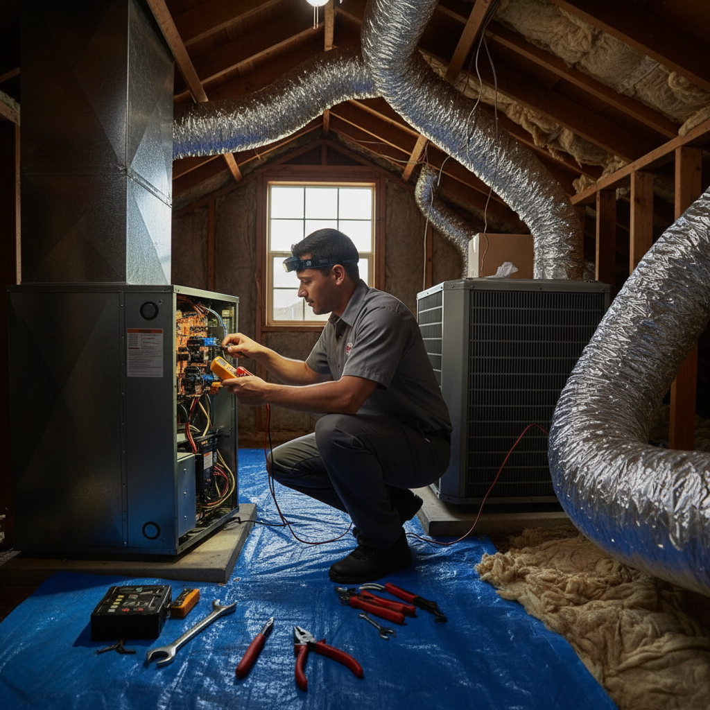 Boost My Air technician performing an AC repair on a residential unit in the DFW metroplex, TX.