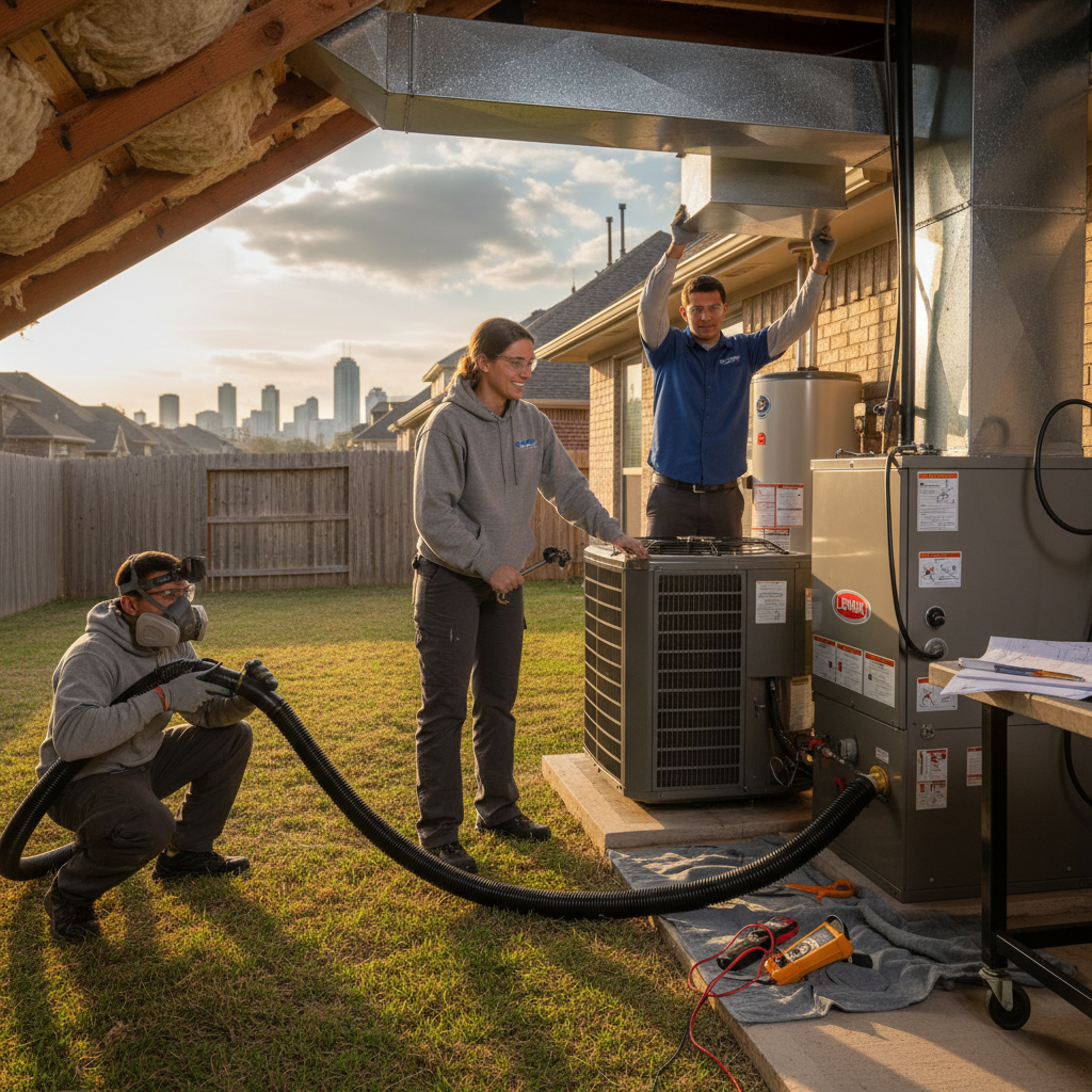Boost My Air technician performing an AC repair on an outdoor unit in Grand Prairie, TX.