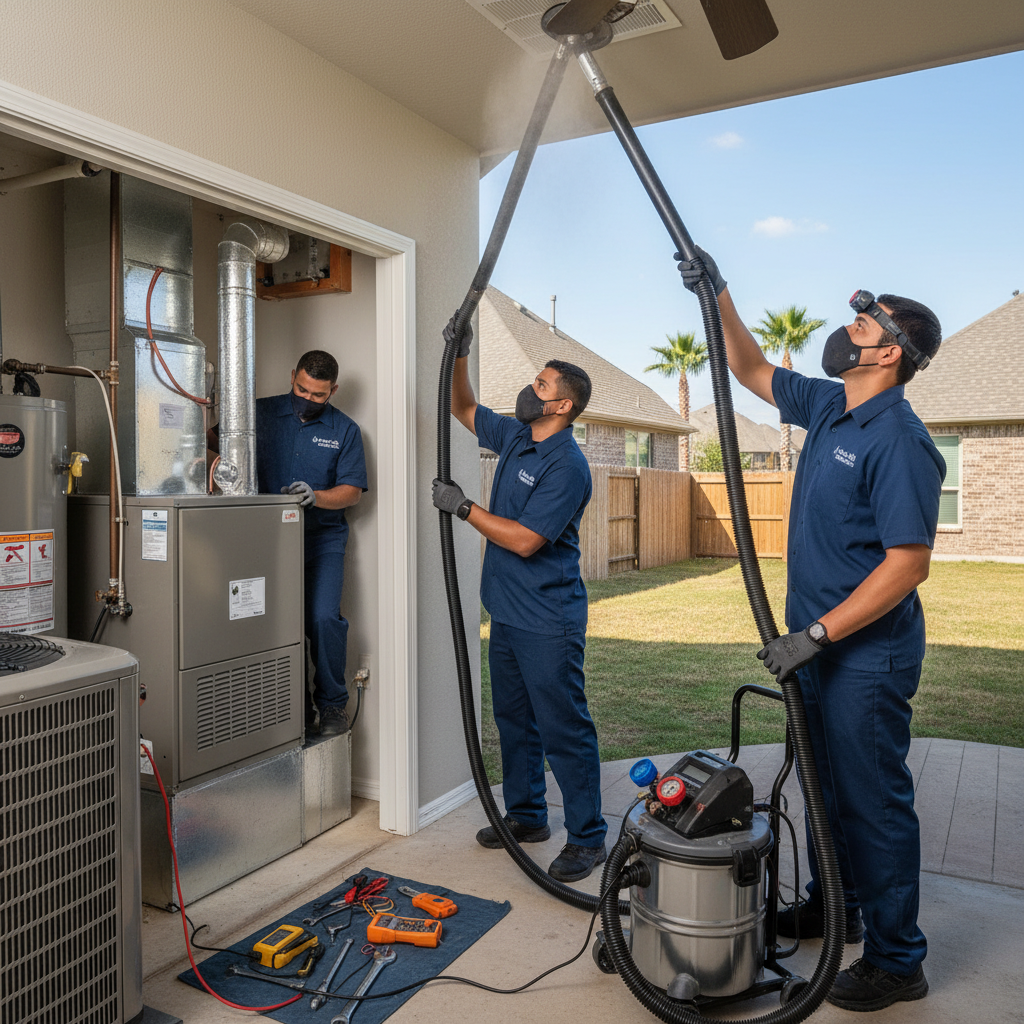 Boost My Air technician performing an AC repair on an outdoor unit in Grand Prairie, TX.
