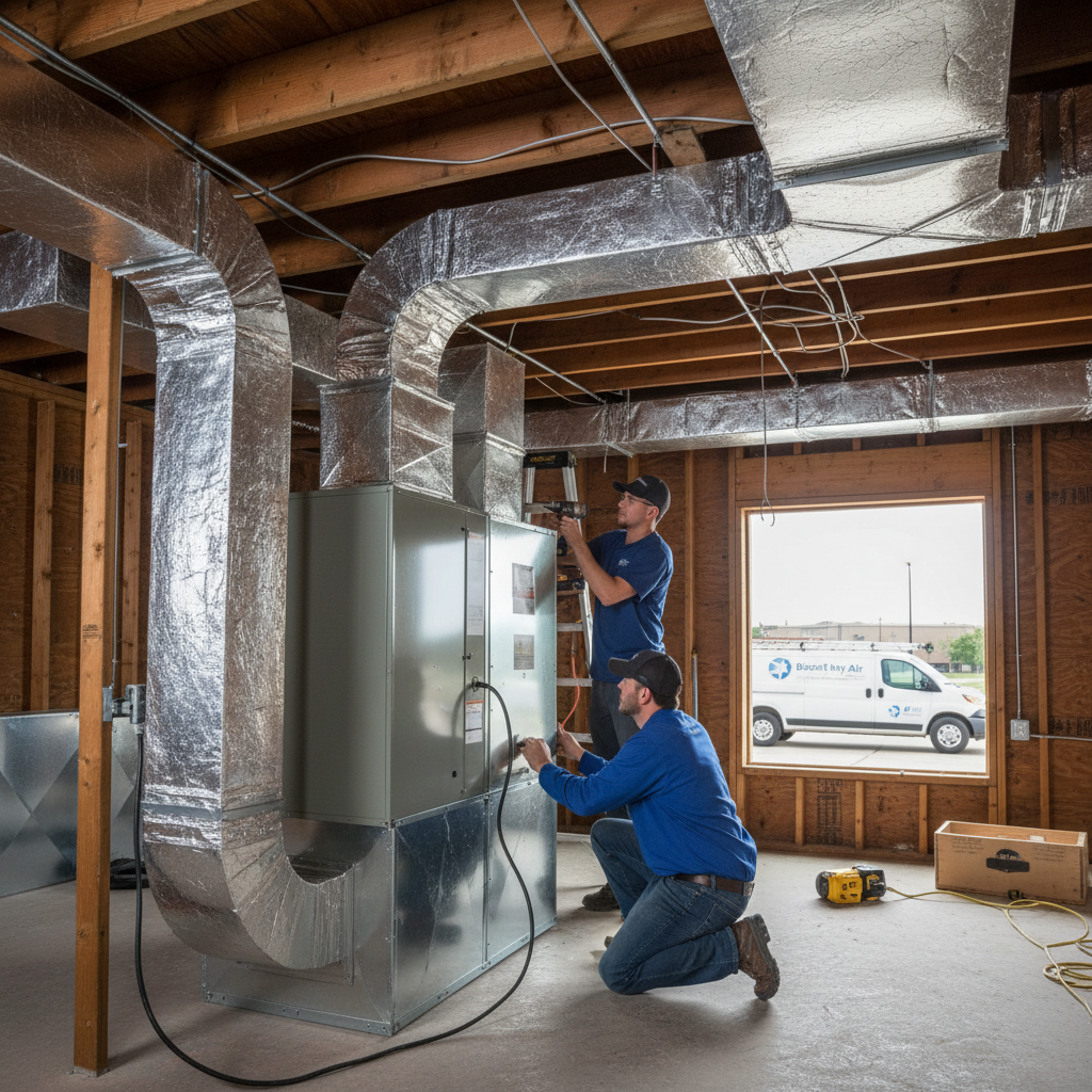 Boost My Air technicians installing a new HVAC system in a DFW metroplex, TX business.
