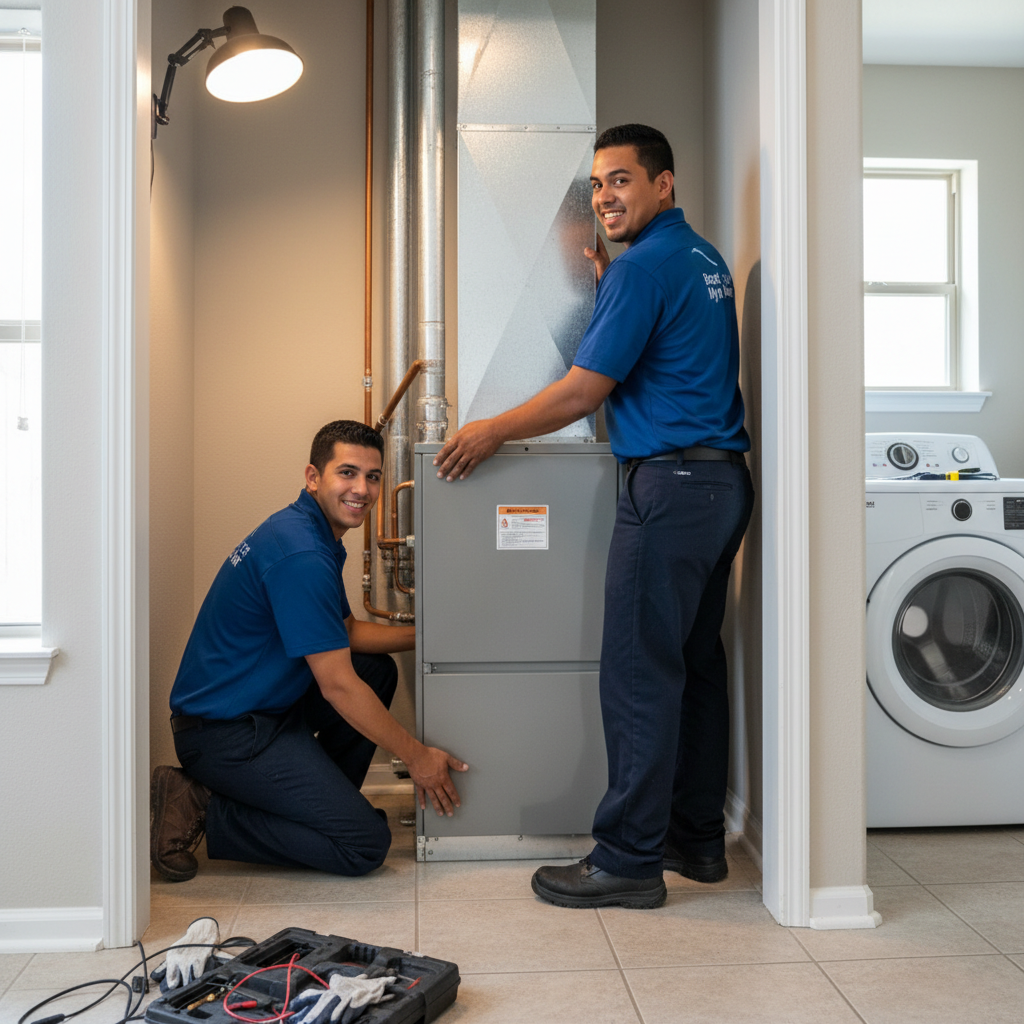 Professional HVAC installation of a new furnace by Boost My Air in Grand Prairie, TX home.